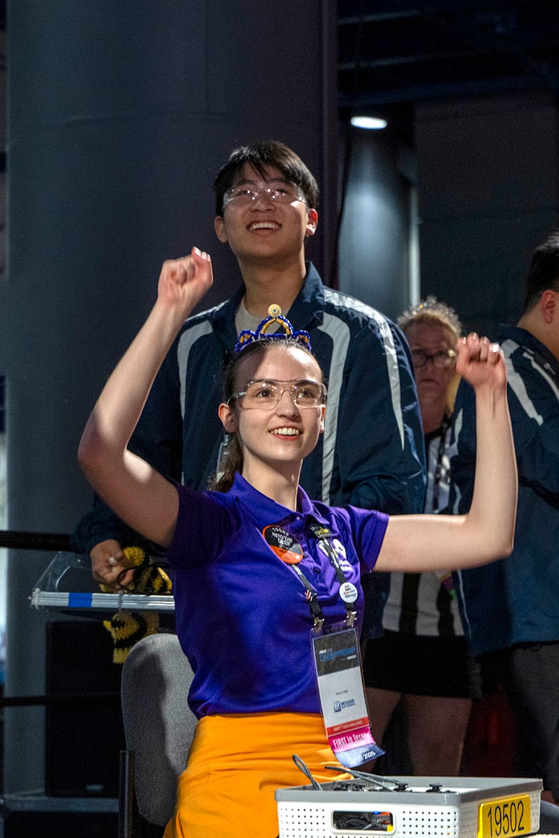 FIRST Tech Challenge student celebrating at FIRST Championship
