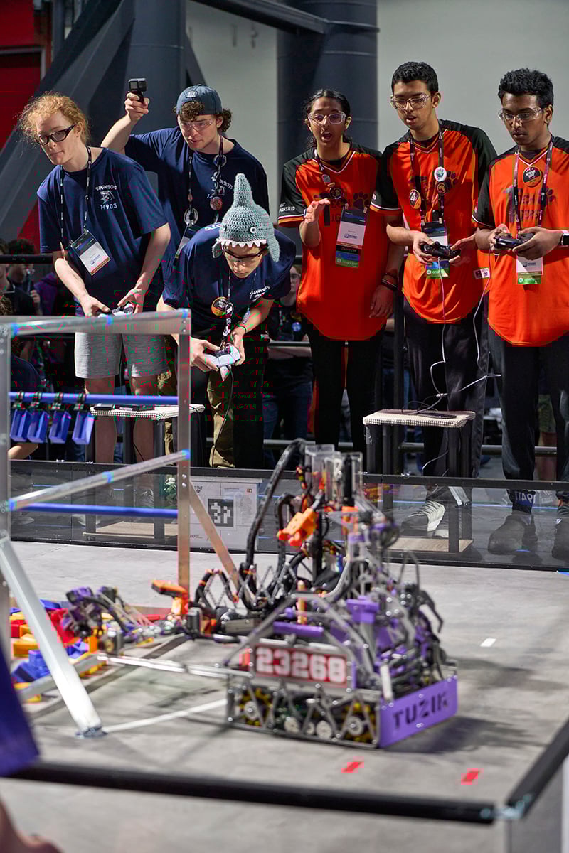 FIRST Tech Challenge students driving their robot at FIRST Championship