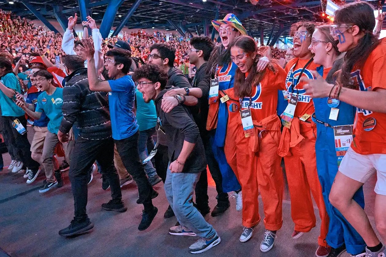 FIRST Robotics Competition teams cheering at FIRST Championship