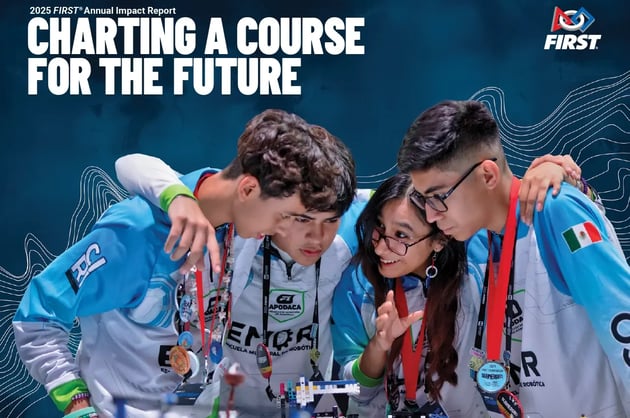 Cover image for the '2025 FIRST Annual Impact Report' with the title 'CHARTING A COURSE FOR THE FUTURE.'
